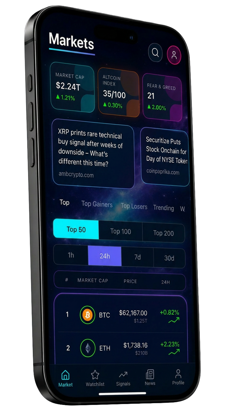 Denarii Markets screen on iPhone